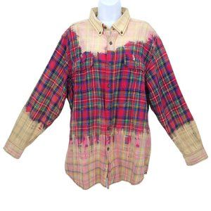 The Rack Brushed Cotton Bleach Tie Dye Button Front Shirt Top Size XL Plaid